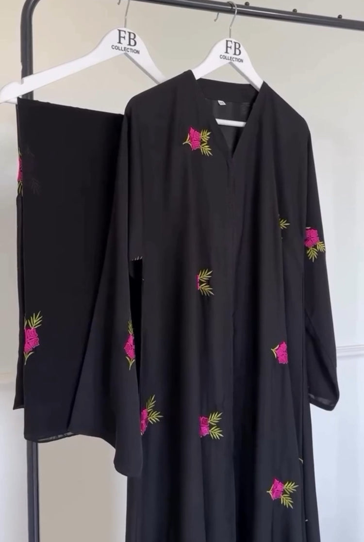 Elegant Black Abaya with Vibrant Embroidered Details
