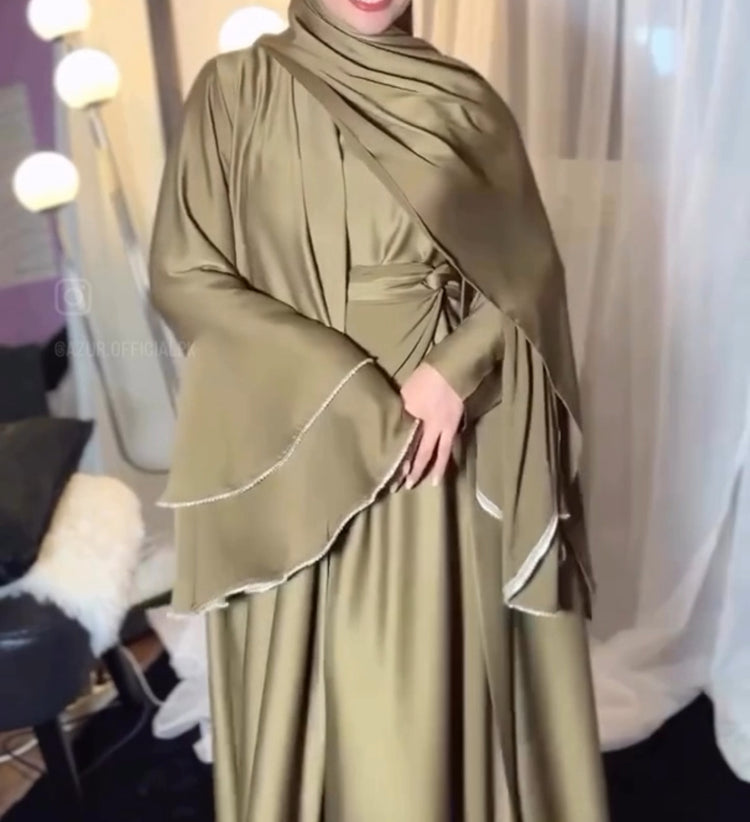 Flowing Silk Abaya with Statement Sleeves