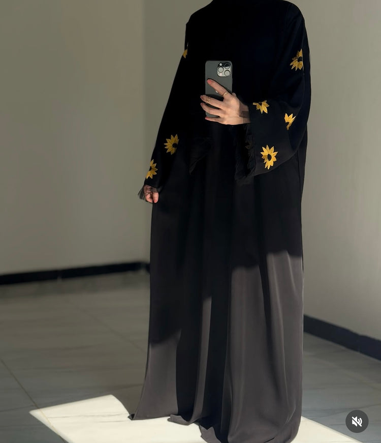 Black Sunflower Embroidered Abaya