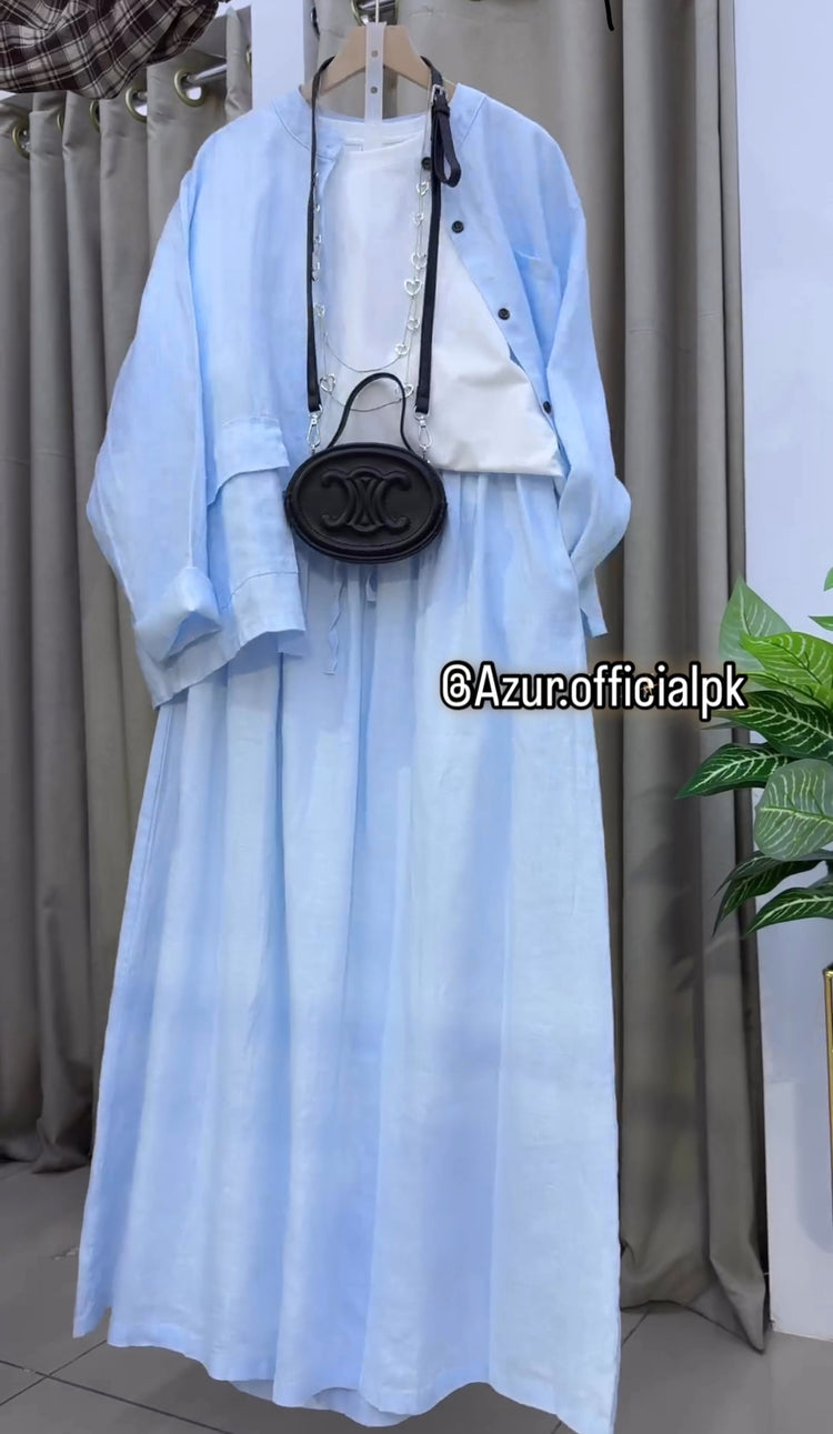 Sky Blue Linen Three-Piece Set