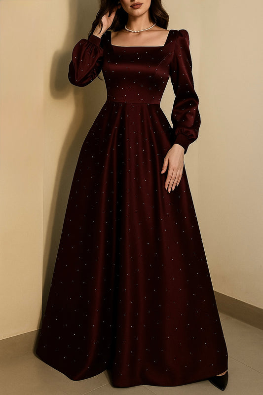 Elegant Pearl-Embellished Silk Gown