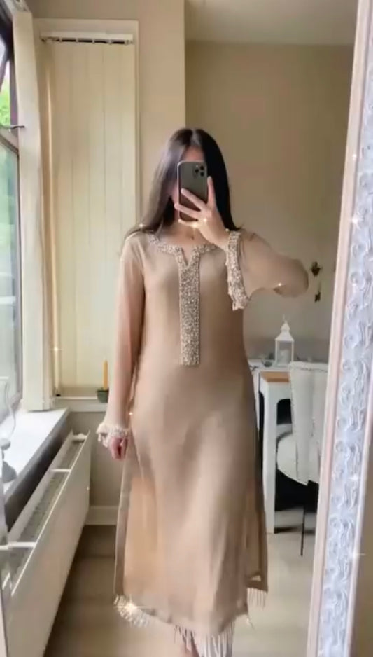 Embellished Chiffon Shirt with Trousers