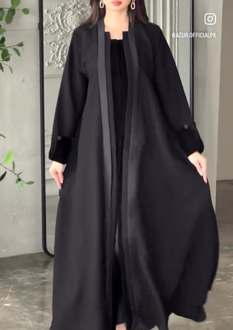 Double Georgette Abaya with Velvet Detailing