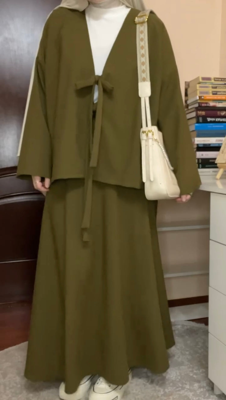 Elegant Modest Three-Piece Set – Double Georgette Shirt, Gown & Skirt
