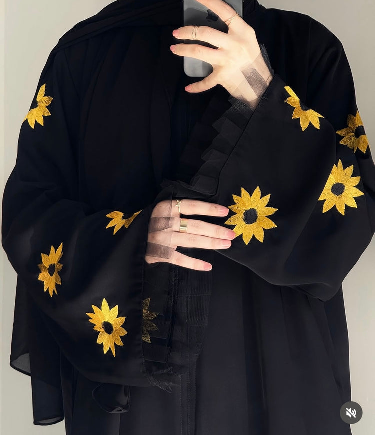Black Sunflower Embroidered Abaya