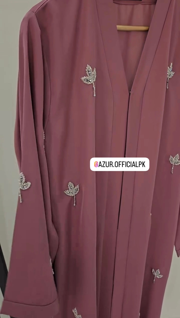 Dusty Mauve Embellished Double Georgette Abaya