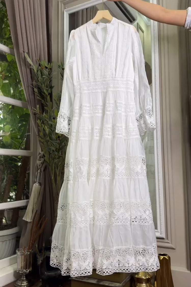 Elegant Lace Cotton Maxi Dress