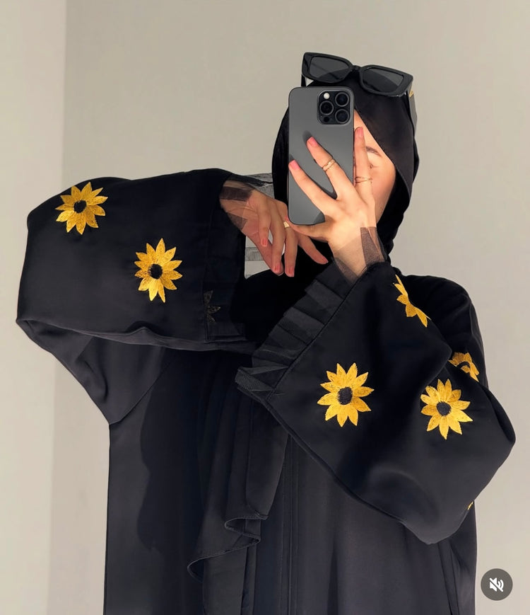 Black Sunflower Embroidered Abaya