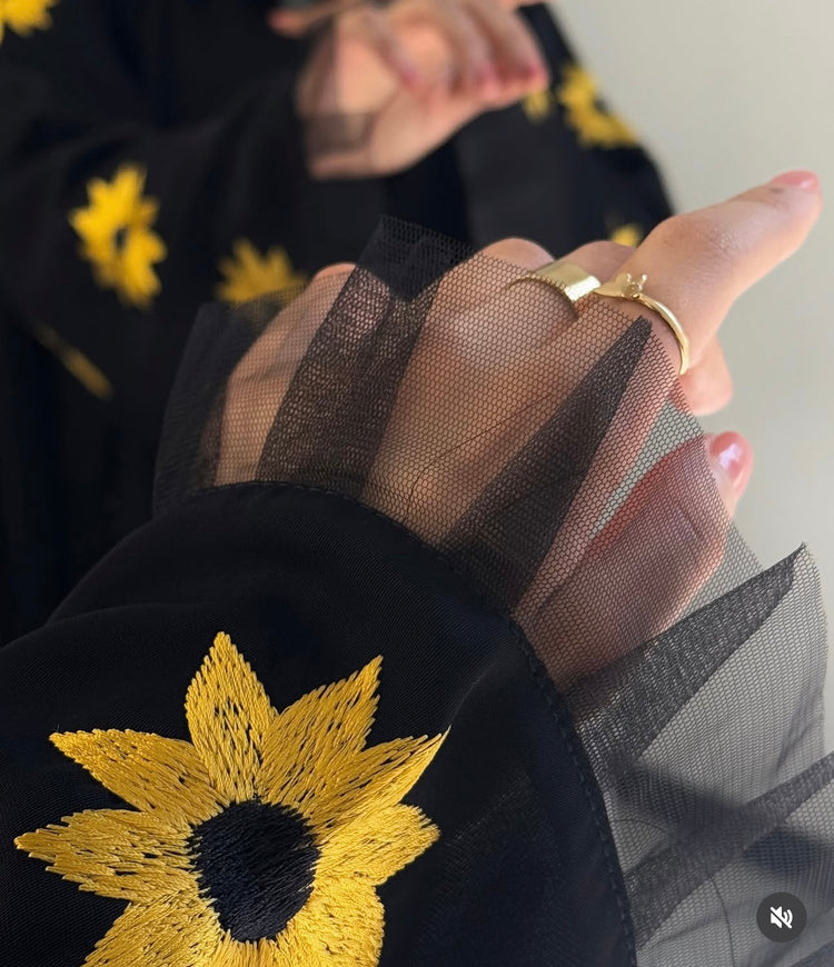 Black Sunflower Embroidered Abaya