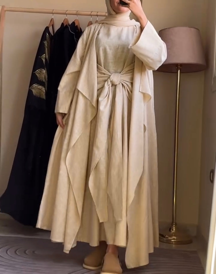 Textured Linen Drape Gown Set