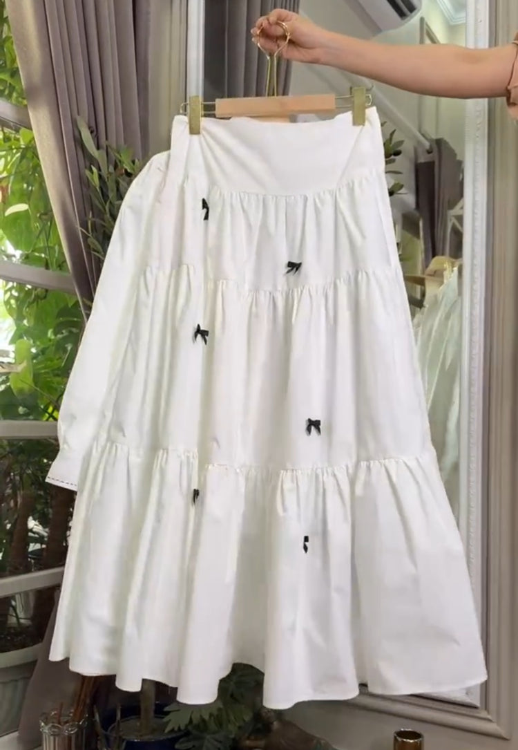 Bow Cotton Shirt & Skirt Set