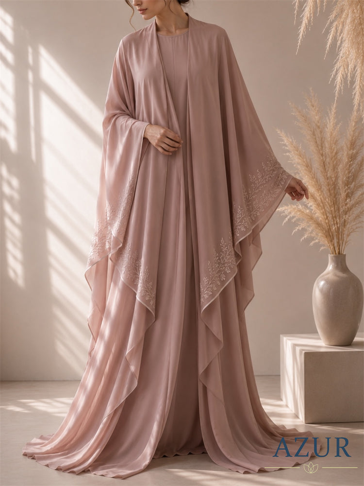 Rosé Cascade Cape Abaya Set