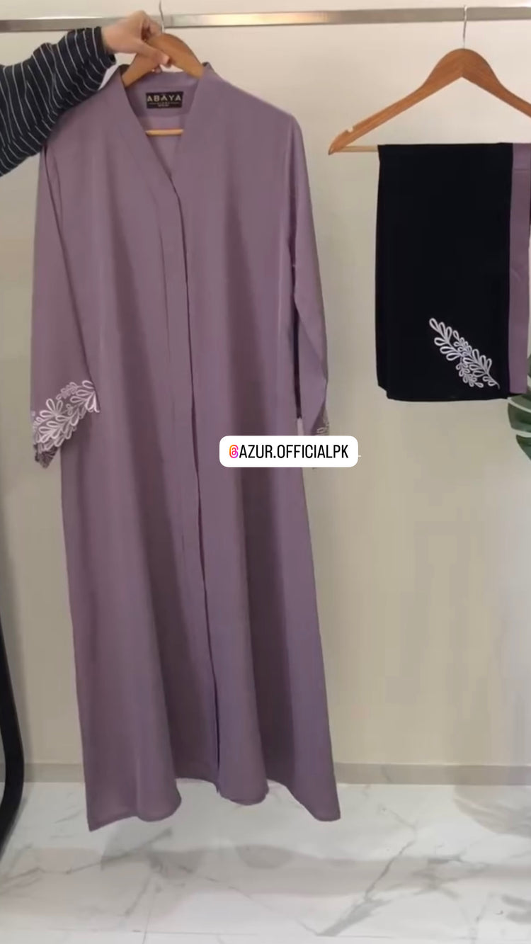 Lavender Blossom Embroidered Abaya – Double Georgette