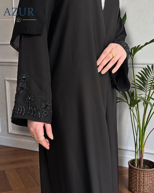 Black Embellished Sleeve Double Georgette Inner & Gown Set