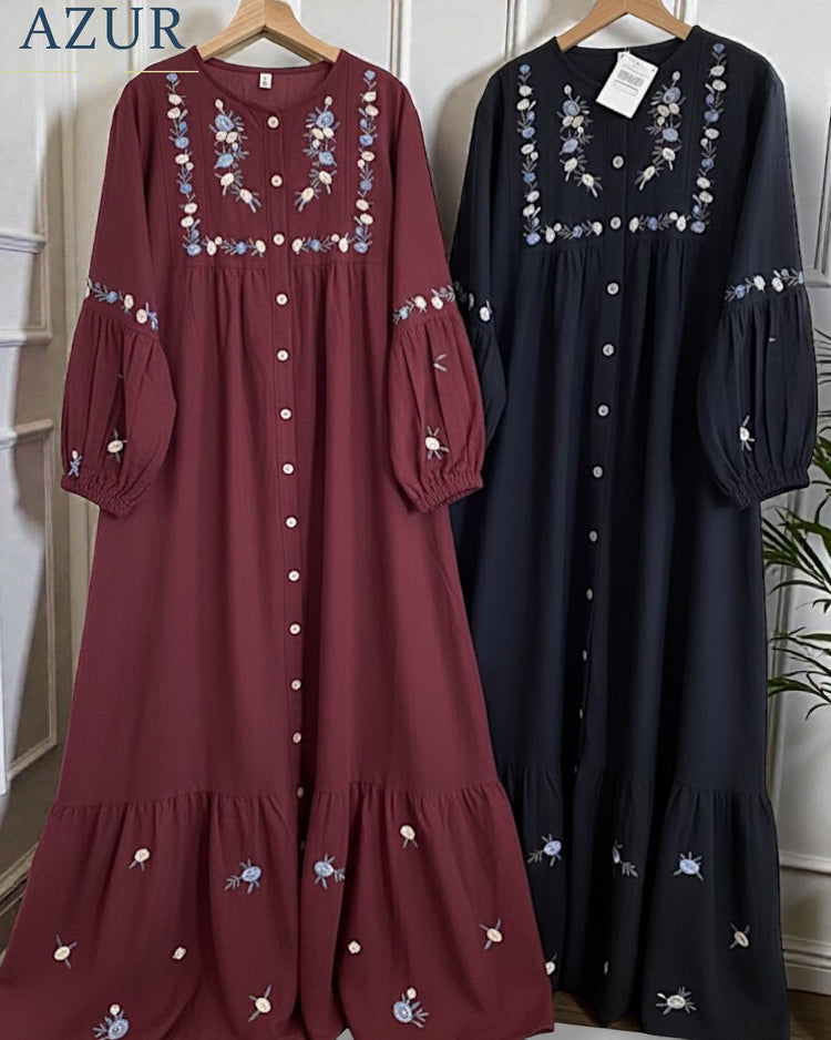 Meadow Bloom Embroidered Button-Down Dress