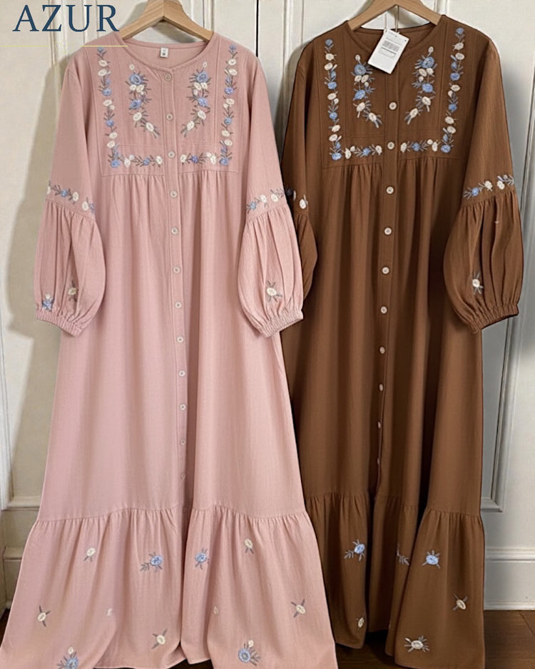 Meadow Bloom Embroidered Button-Down Dress