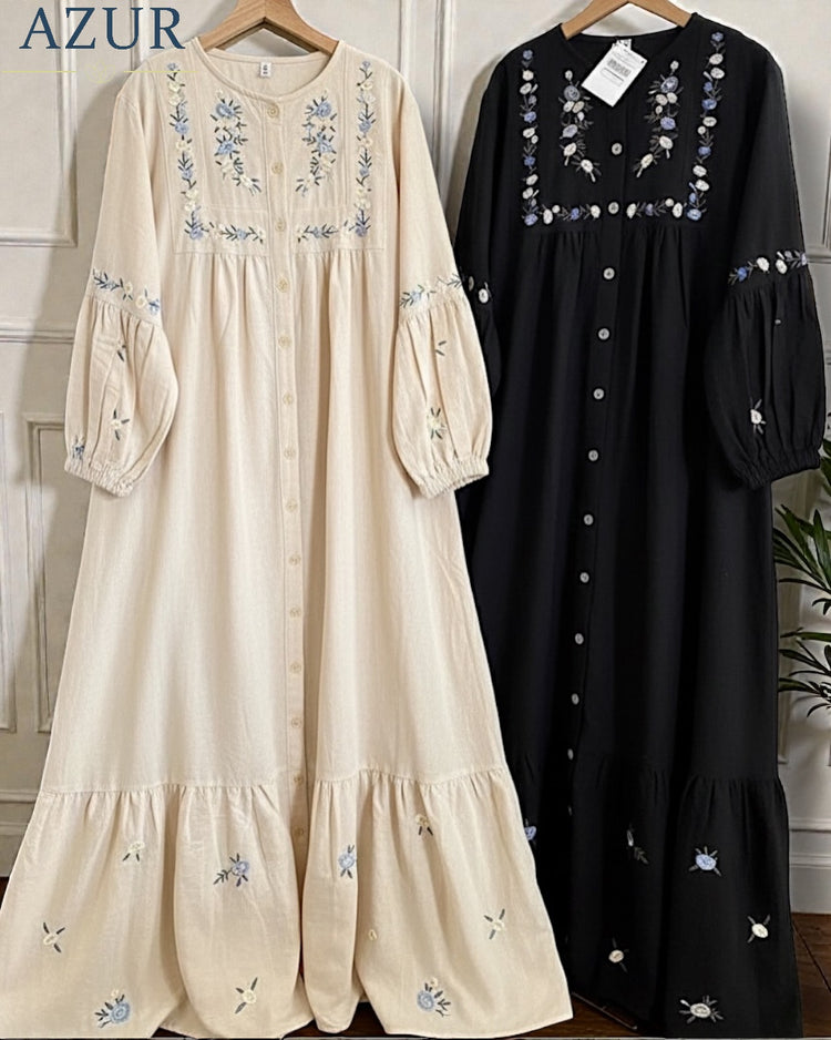 Meadow Bloom Embroidered Button-Down Dress
