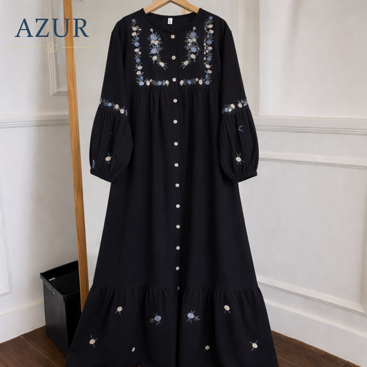 Meadow Bloom Embroidered Button-Down Dress