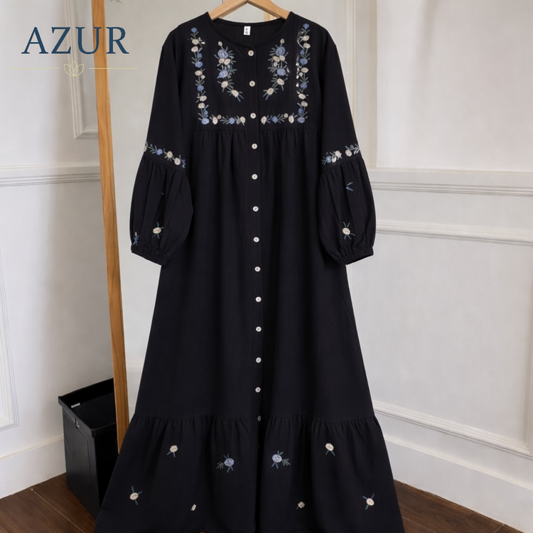 Meadow Bloom Embroidered Button-Down Dress