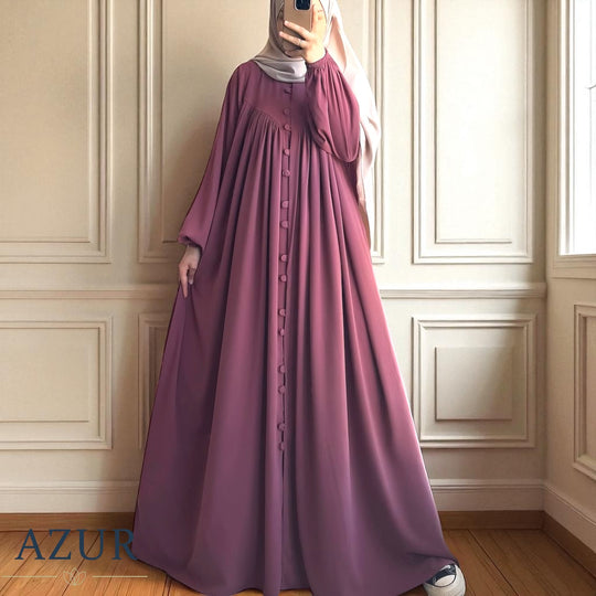 Pleated Button-Down Abaya – Double Georgette