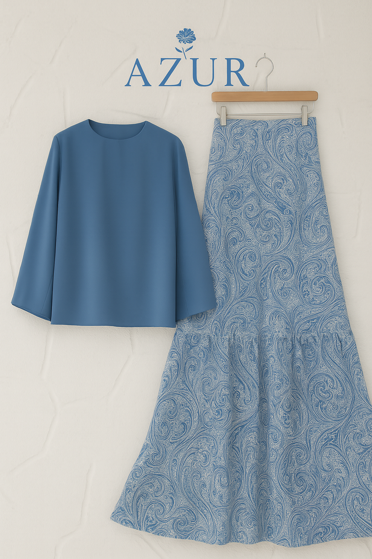 Blue Paisley Skirt Set