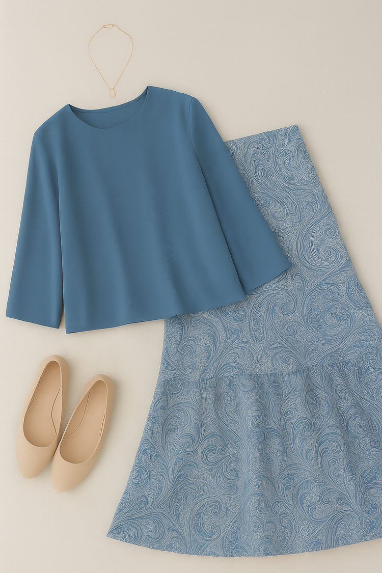 Blue Paisley Skirt Set