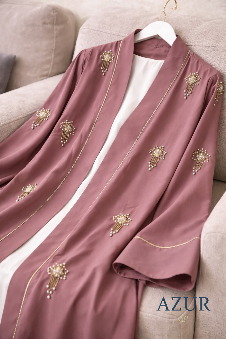 Embellished Double Georgette Open Abaya Set