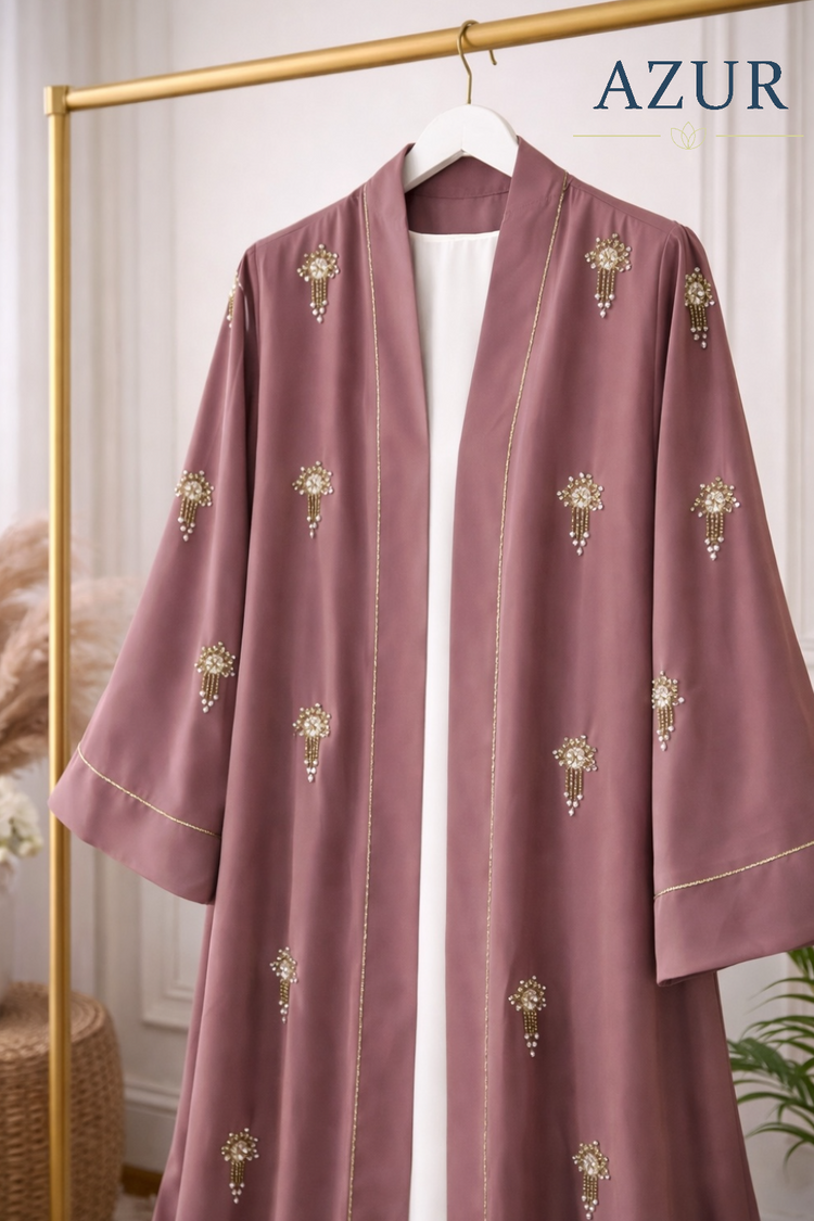 Embellished Double Georgette Open Abaya Set