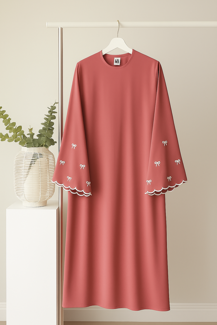 Embroidered Scallop Bow Sleeve Abayas