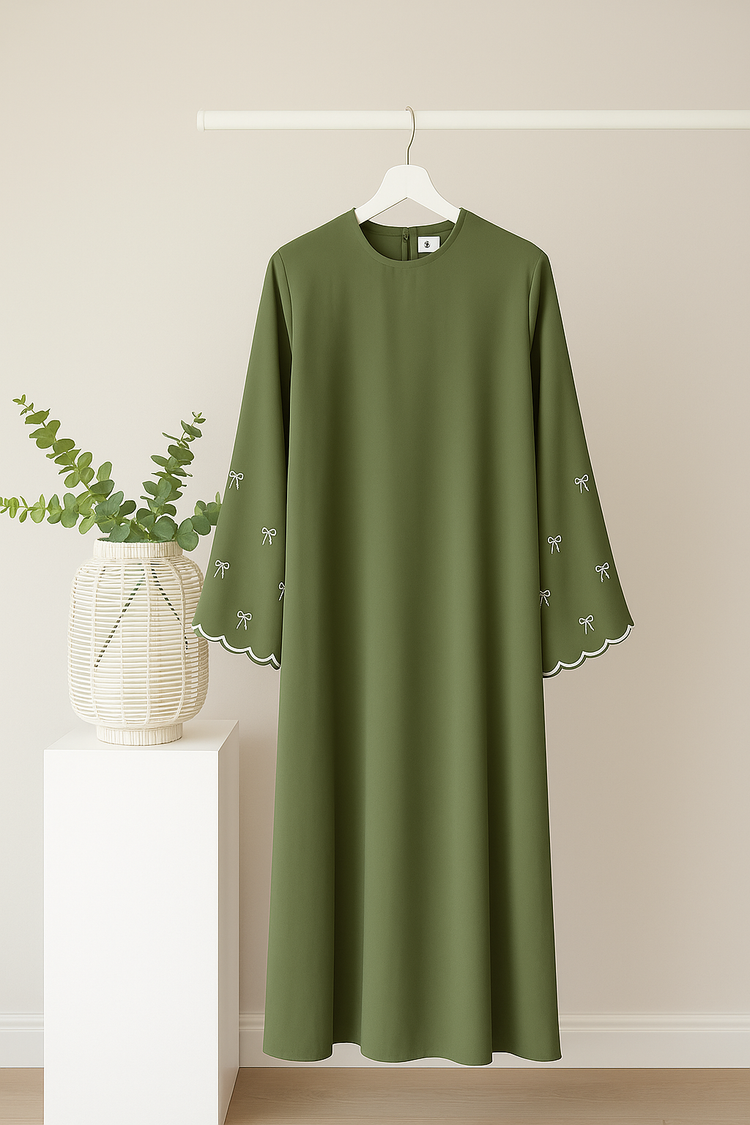 Embroidered Scallop Bow Sleeve Abayas