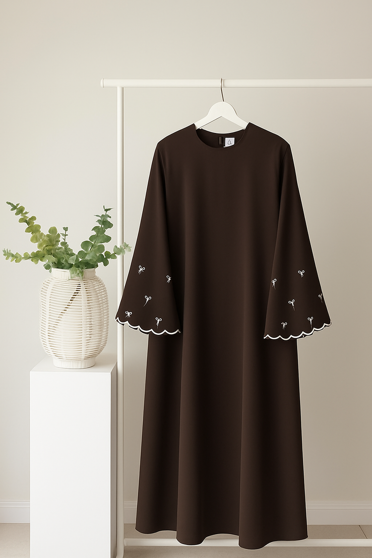 Embroidered Scallop Bow Sleeve Abayas