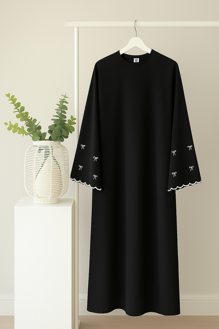 Embroidered Scallop Bow Sleeve Abayas