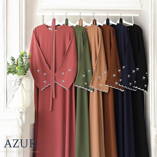 Embroidered Scallop Bow Sleeve Abayas
