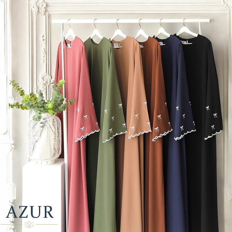 Embroidered Scallop Bow Sleeve Abayas
