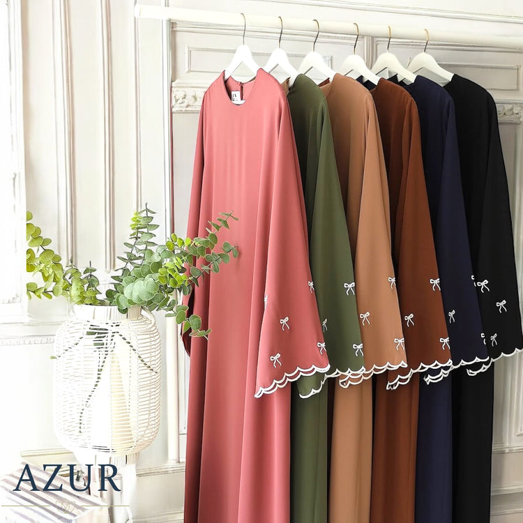 Embroidered Scallop Bow Sleeve Abayas