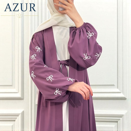 Embroidered Bow-Sleeve Double Georgette Gown Set