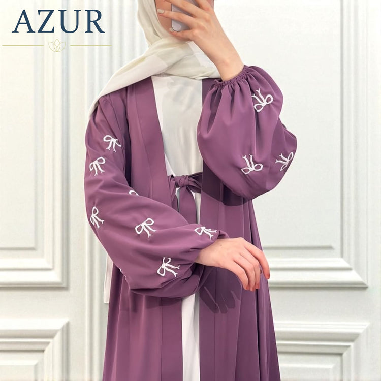 Embroidered Bow-Sleeve Double Georgette Gown Set