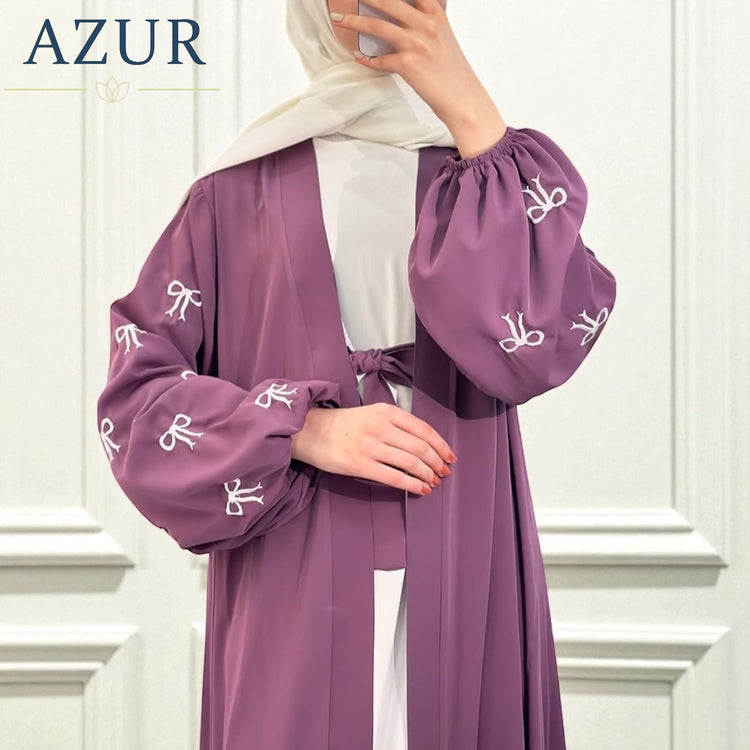 Embroidered Bow-Sleeve Double Georgette Gown Set