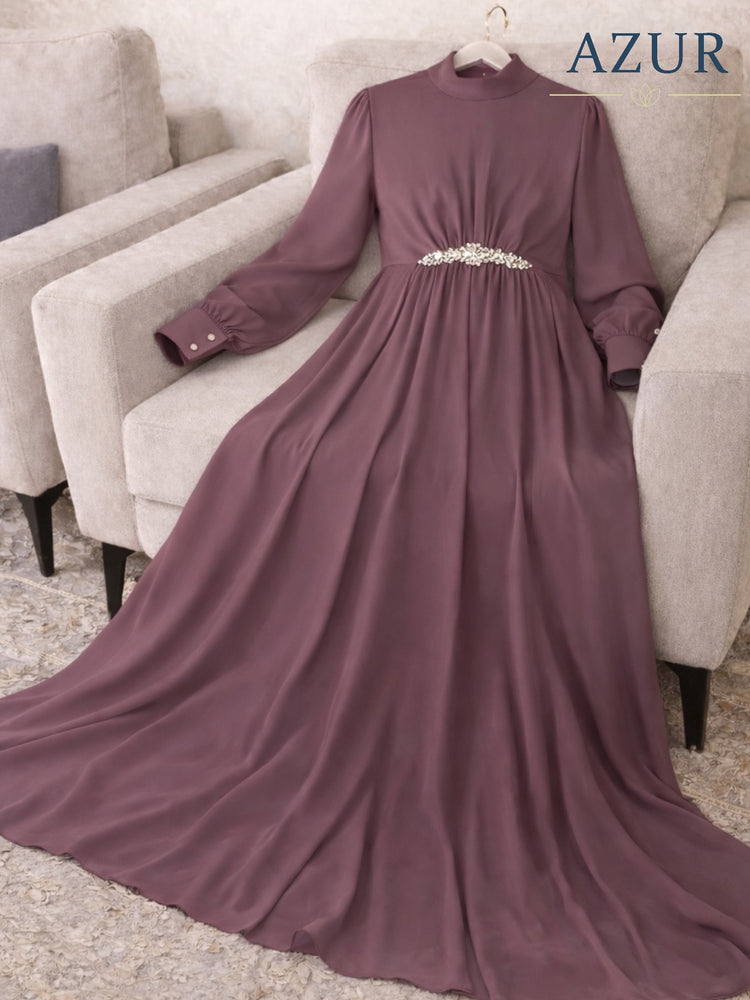 Elegant Double Georgette Maxi Gown with Embellished Waist Detail