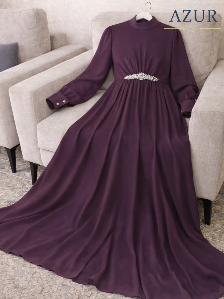 Elegant Double Georgette Maxi Gown with Embellished Waist Detail
