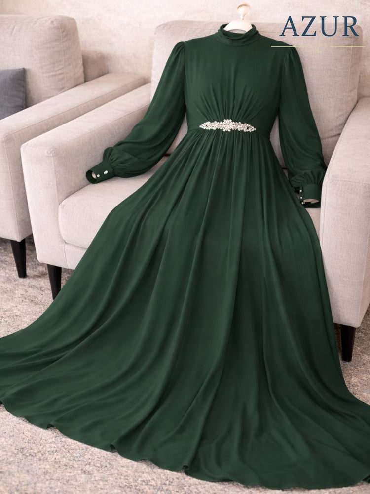 Elegant Double Georgette Maxi Gown with Embellished Waist Detail