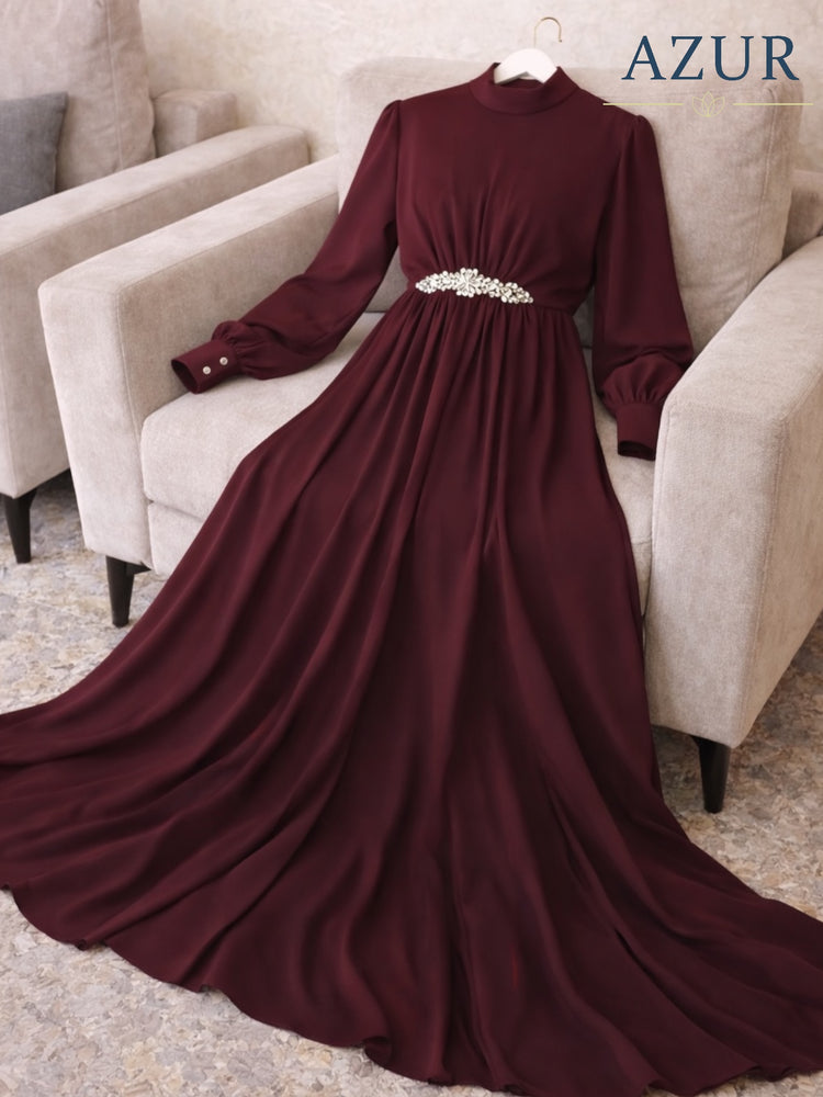 Elegant Double Georgette Maxi Gown with Embellished Waist Detail