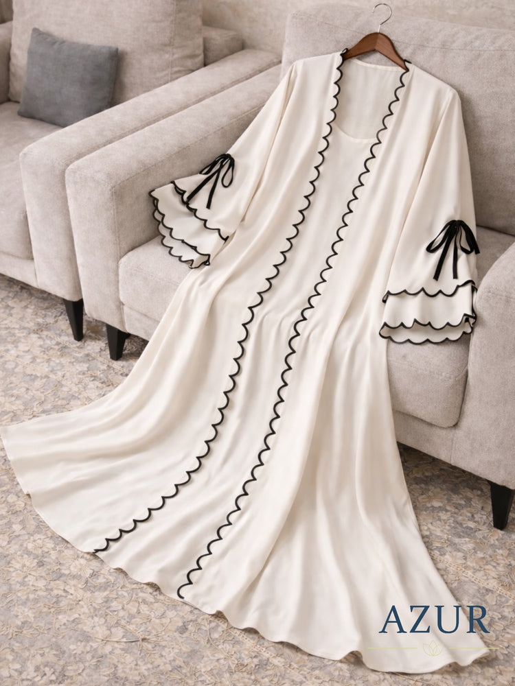 Ivory Scallop Trim Double Georgette Inner & Gown Set