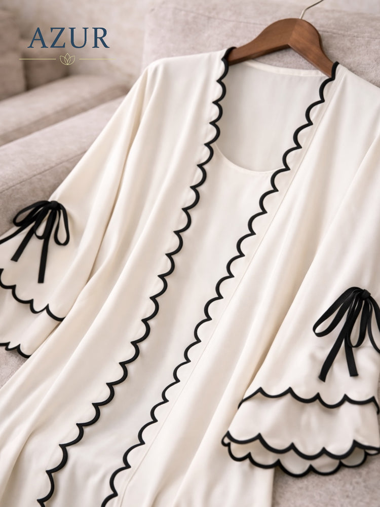 Ivory Scallop Trim Double Georgette Inner & Gown Set