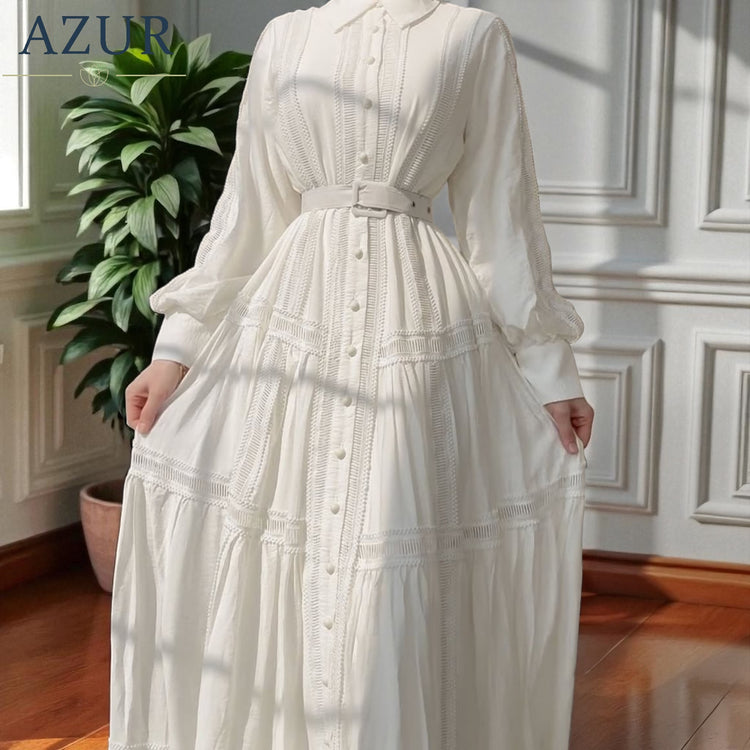 Elegant Pleated White Maxi Dress