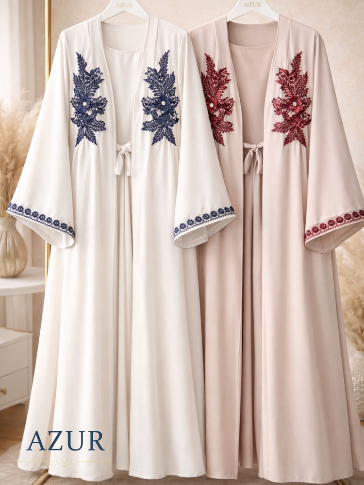 Elegant Lace & Motif Open Abaya Set