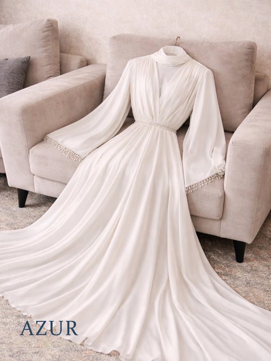 Pearl Trim Draped Abaya