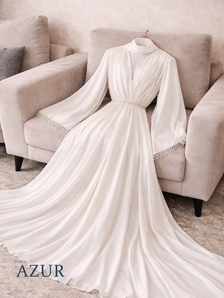 Pearl Trim Draped Abaya