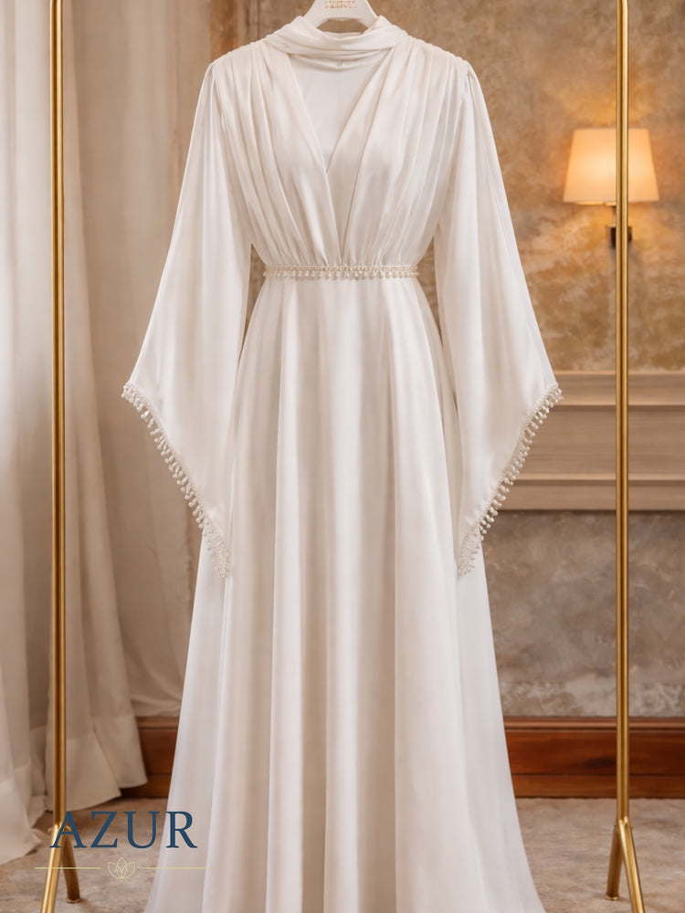 Pearl Trim Draped Abaya