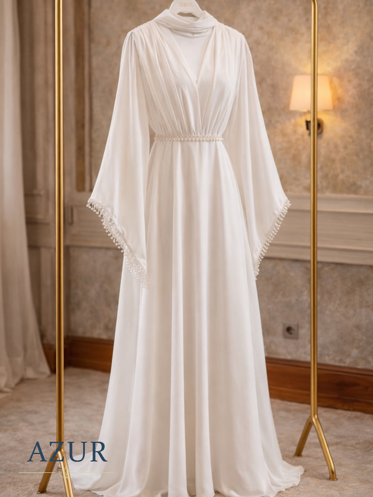 Pearl Trim Draped Abaya